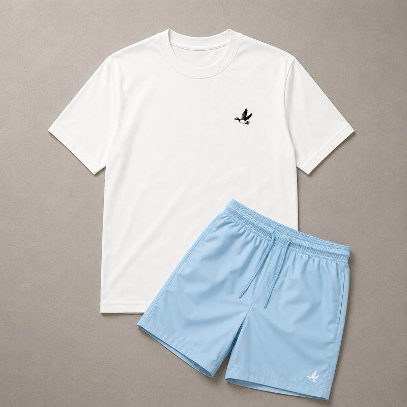 kit conjunto camiseta + Short Masculino Brooks Tec 2tel com Bolso Camiseta 100% Algodão casual praia