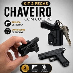 1 ou Kit 2 Chaveiro Miniatura Realista Com Coldre Tatico e Presilha Para Cinto Porta Chaves