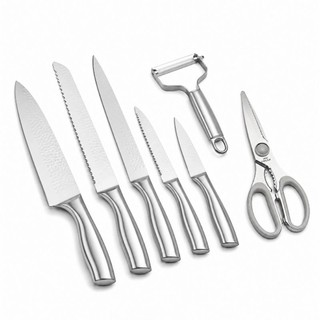 conjuntos 6 peças 4 facas em aço inox1tesoura , descascador de legumes 🔪 Faca do chef🔪 Faca para pão🔪 Faca para fatiar