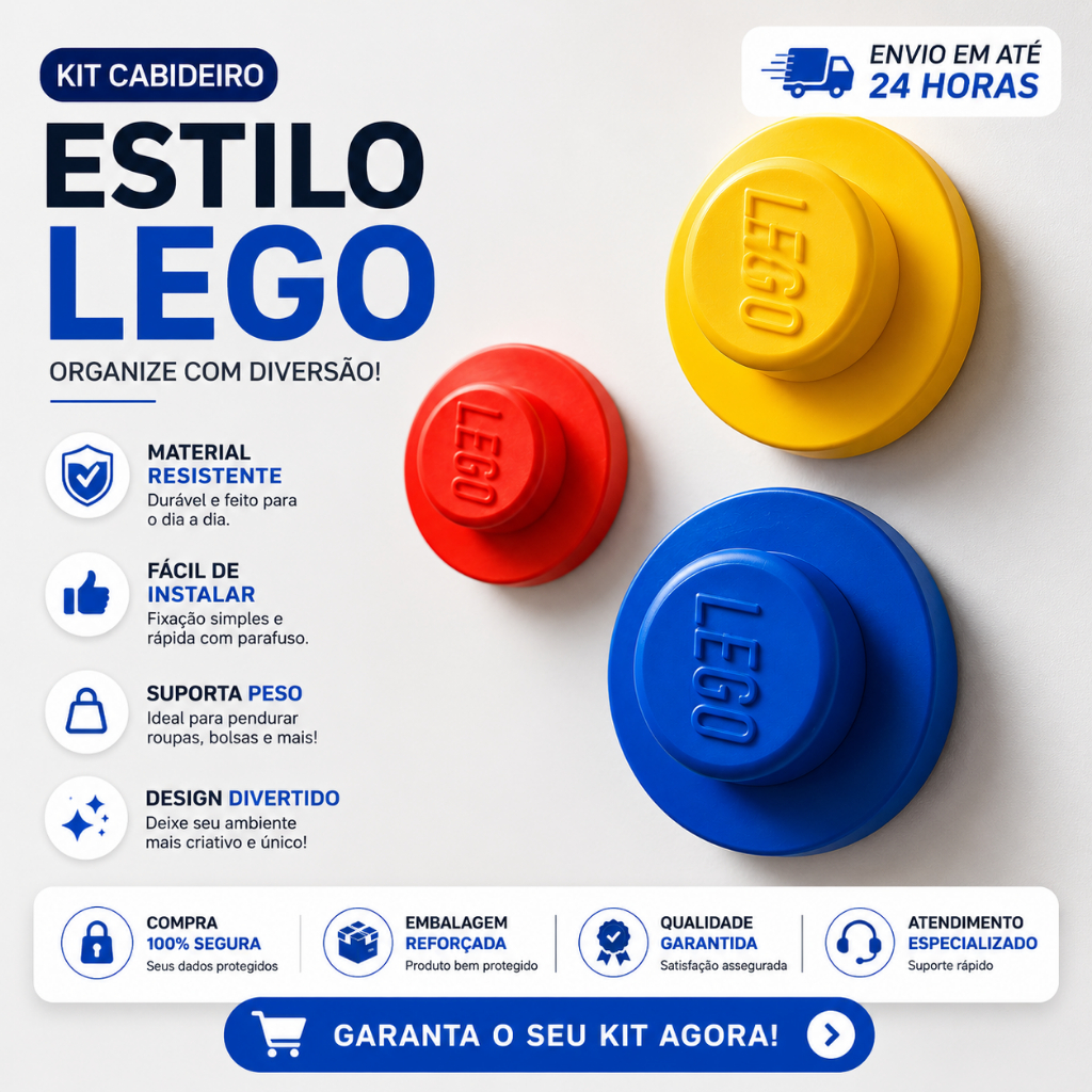 Kit 3 Ganchos de Parede Estilo Blocos – Cabideiro Infantil Decorativo