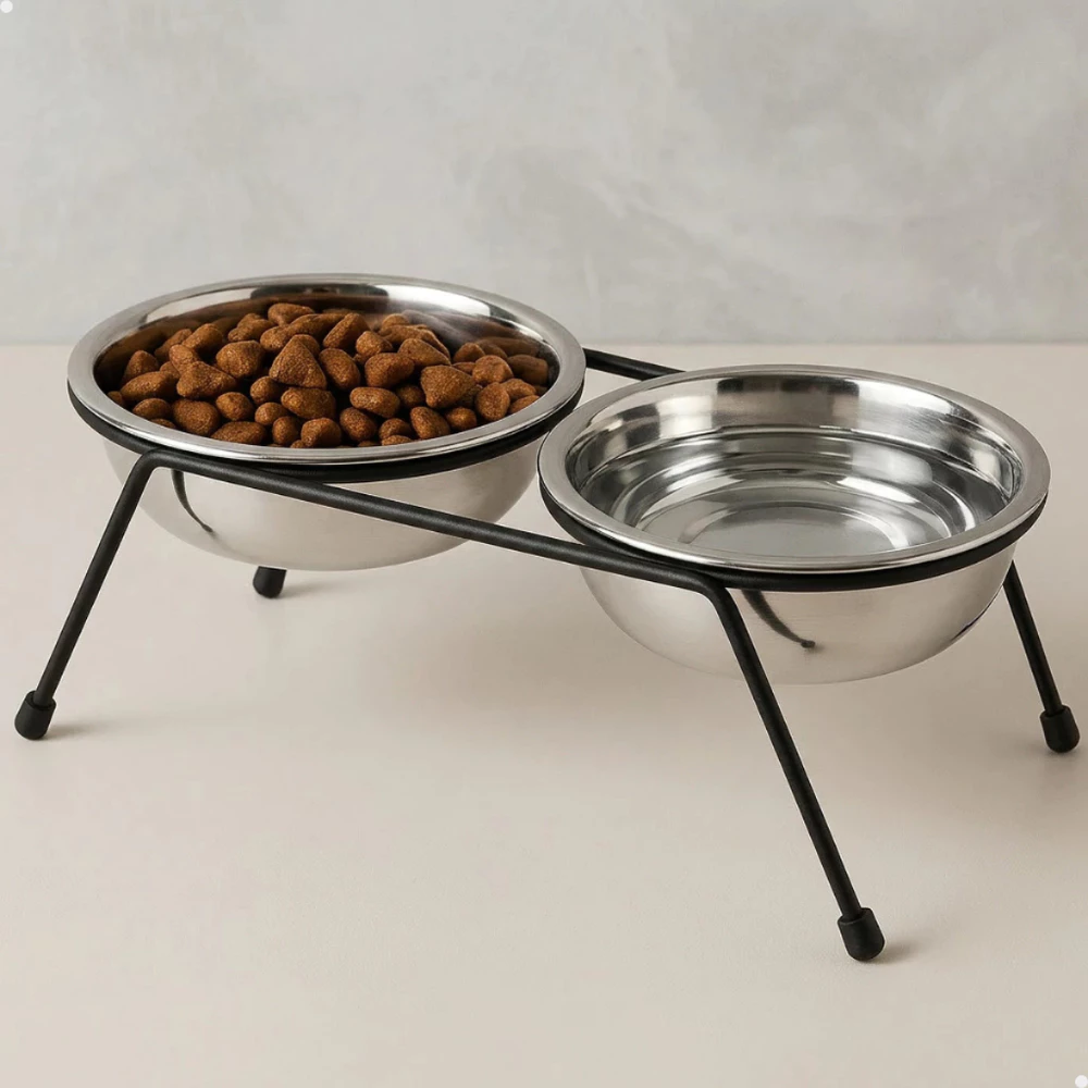 Bebedouro Comedouro Duplo Fixo Elevado Aramado Cachorro Filhotes Gatos 300ML