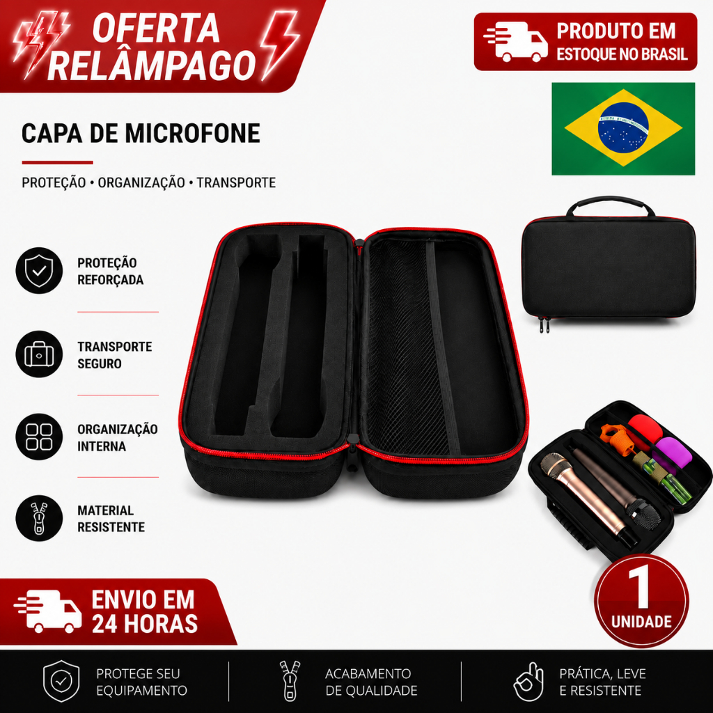 Capa Bag Case Bolsa Estojo Protetor Duplo Organizador Para Microfone profissional