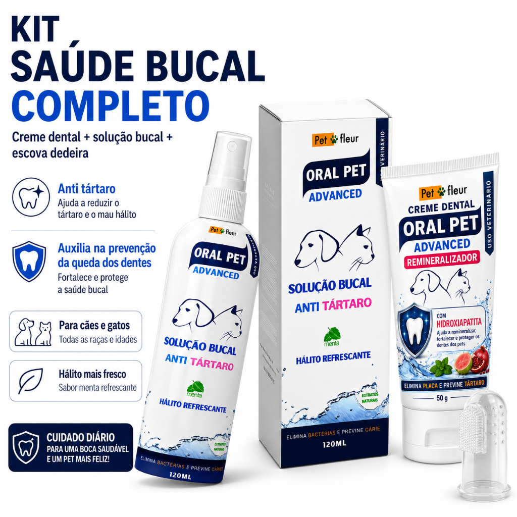 Kit Creme dental pet com Hidroxiapatita, Spray Oral Pet + Escova - Dentes Mais Fortes, Menos Tártaro e Hálito Fresco