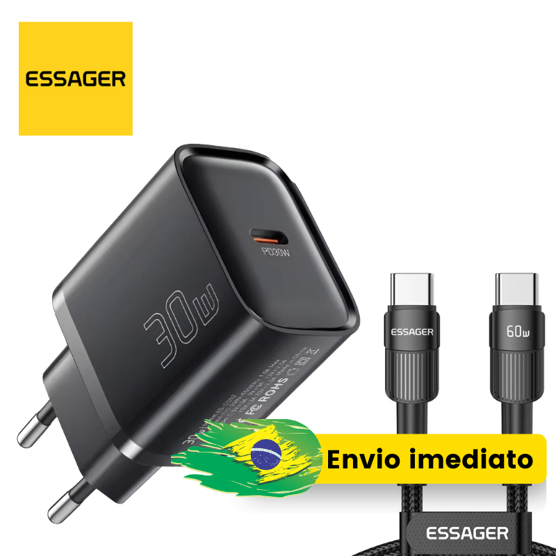 Carregador Essager 30W Cabo Tipo C 60W 1 Metro Original Essager Smartphone Carregamento Super Rápido