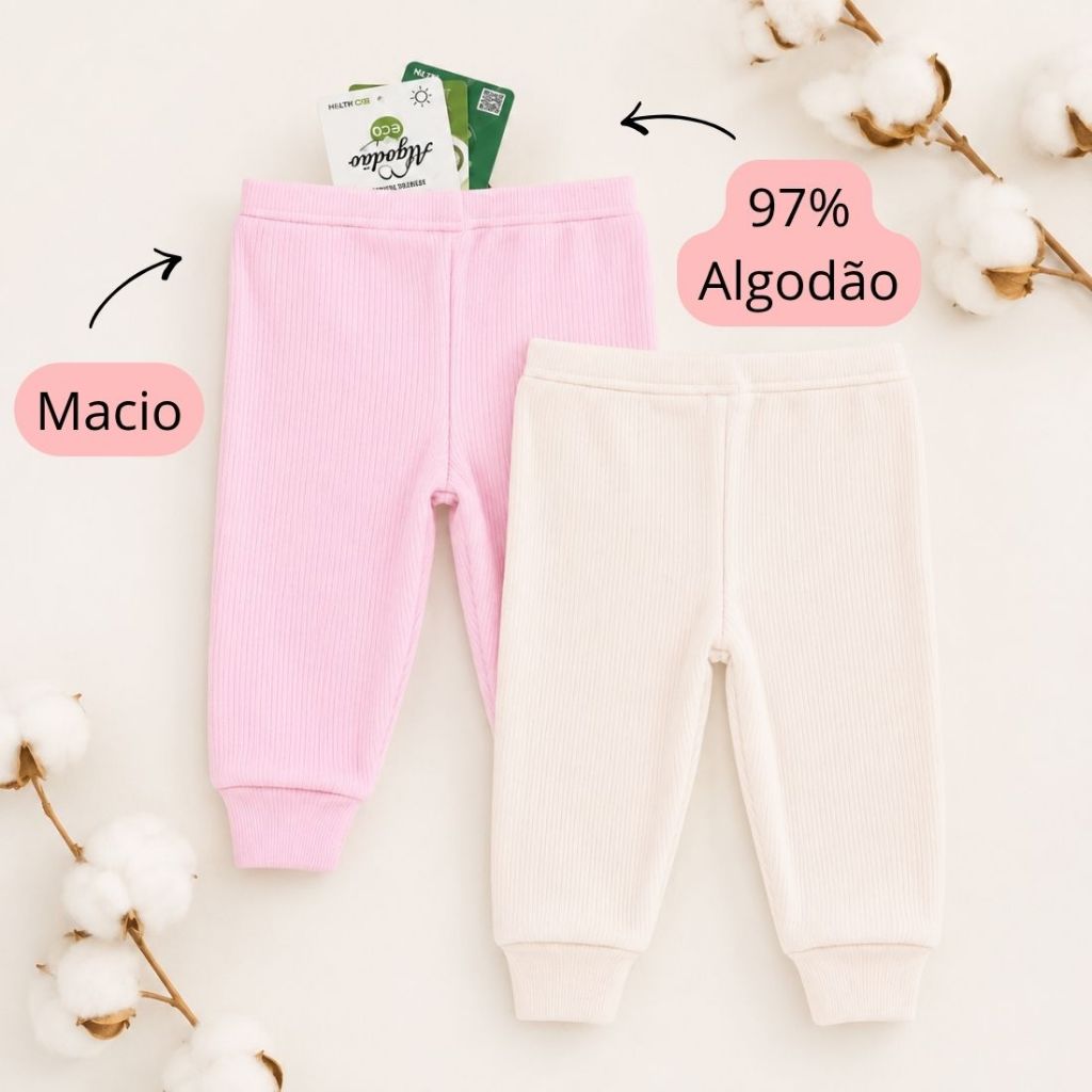 Kit 2 Calças Mijão Bebê Menina e Menino Canelado Ultrasoft