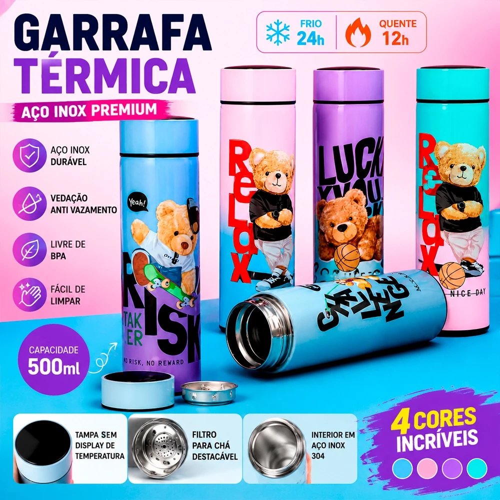 Garrafa Térmica 500ml Infantil/Adulto Antivazamento Café Chá Água Conserva Quente e Frio Até 12h — imagem 1
