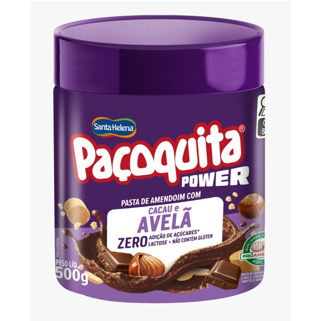 Paçoquita Power Pasta de Amendoim Com Cacau e Avelã Zero Açúcar 500g Santa Helena