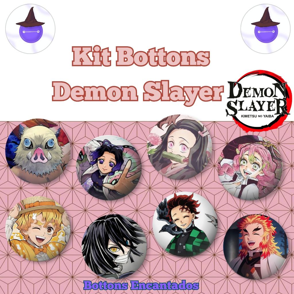 Kit 3 Bottons Personagens de Demon Slayer 3,2cm e 5,8cm
