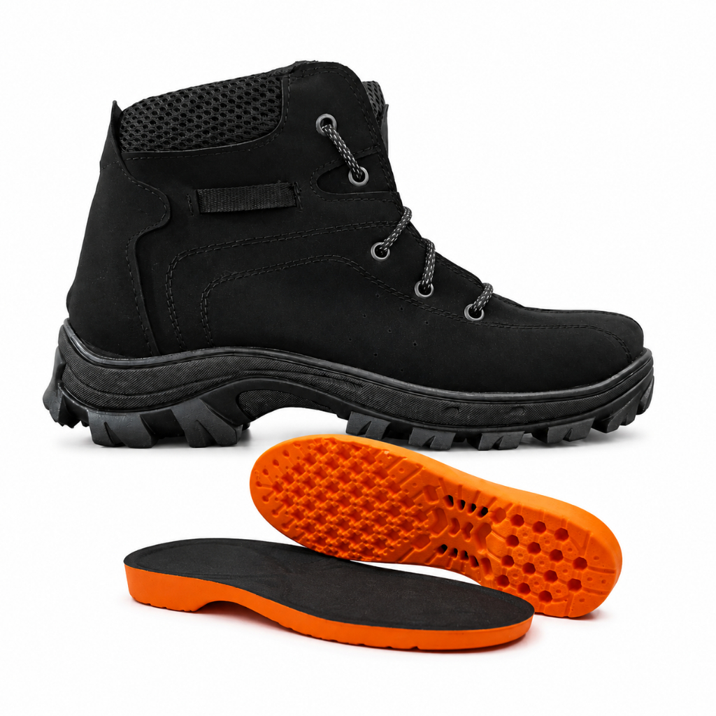 Bota Coturno Masculina Couro Sintético Sola Costurada Antiderrapante Confortável e Resistente + palmilha em Gel PU