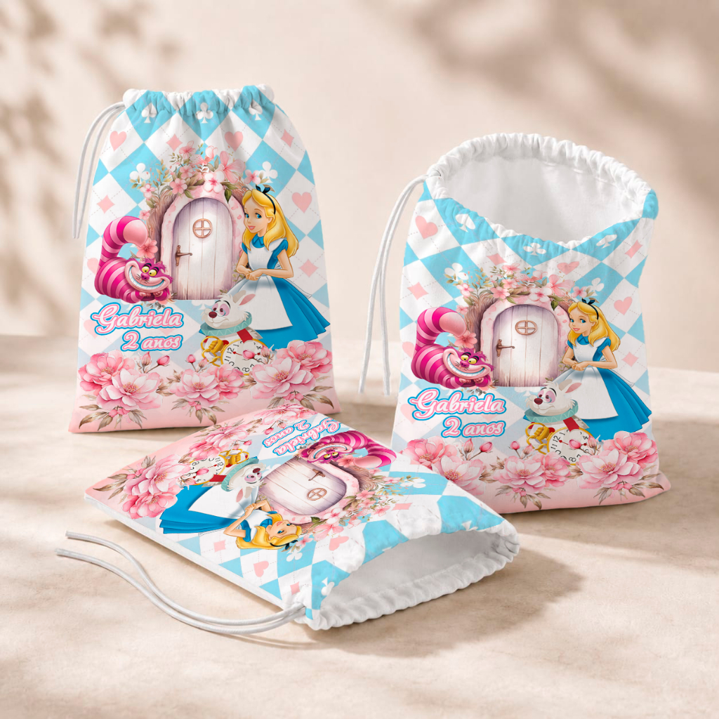 20 Sacolinhas Personalizada Festa Infantil 18x26 Aniversário Lembrancinha Alice no pais das Maravilhas M1