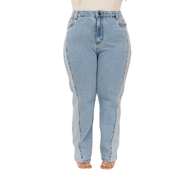 Calça Jeans Feminim,a Mom Bicolor Plus Size Sem Lycra Cintura Alta,Revesst Jeans