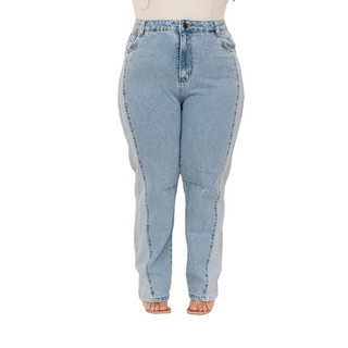 Calça Jeans Feminim,a Mom Bicolor Plus Size Sem Lycra Cintura Alta,Revesst Jeans