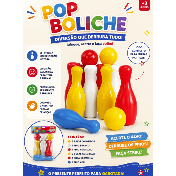 Jogo de Boliche Infantil 6 Pinos e 2 Bolas Brinquedo Educativo Coordenação Motora