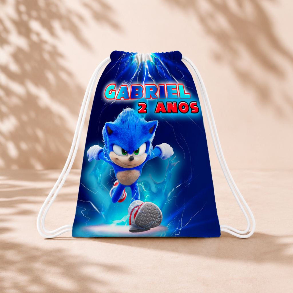 10 Mochila Personalizada Infantil 18x26 Sacolinhas Surpresa Festa Aniversário Lembrancinha Sonic Filme M2