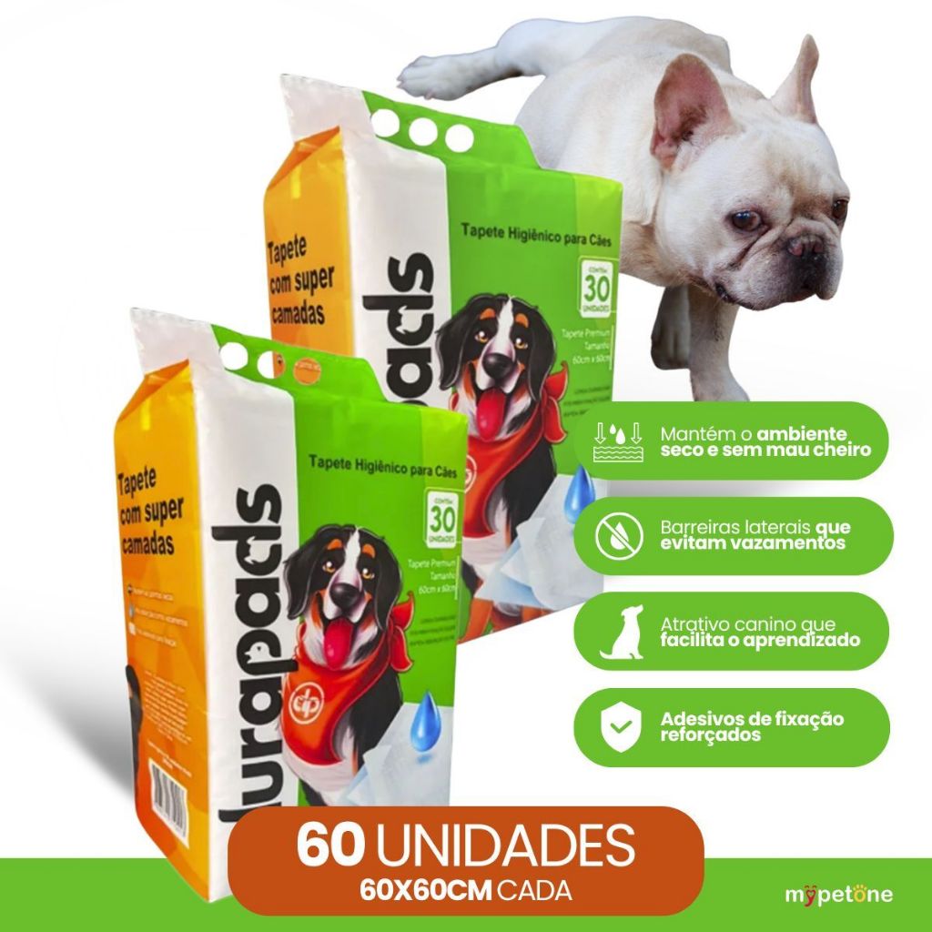 Kit 2 Tapete Higiênico Durapads 60x60cm - 30 Unidades