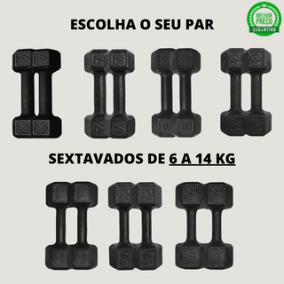 Par Halter Sextavado Pintado - 6 Kg a 14 Kg / Treino Musculação Peso Academia Fortalecime…