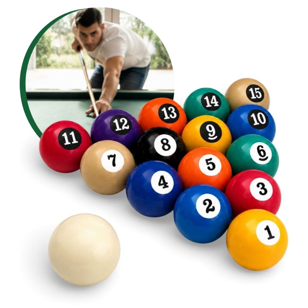 Jogo Bolas Numeradas 54mm + Bolão 58mm Sinuca Bilhar Snooker