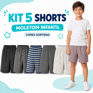 KIT 5 SHORTS MOLETOM BERMUDA MENINO INFANTIL JUVENIL CORES SORTIDAS TAM 4,6,8,10,12 ACABAMENTO DE QUALIDADE