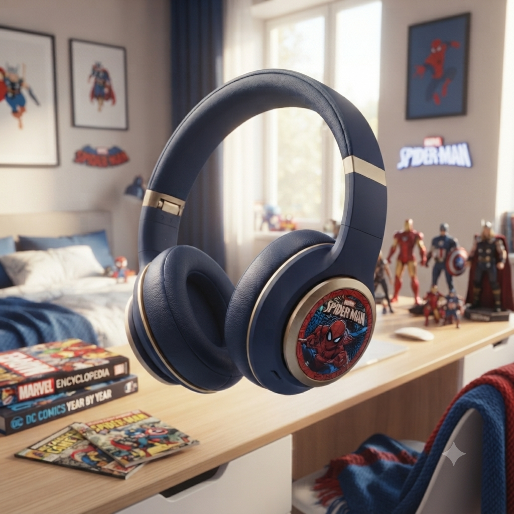 Fone de Ouvido Bluetooth Infantil Homem-Aranha Sem Fio Dobrável Com Microfone Recarregável Ka-906