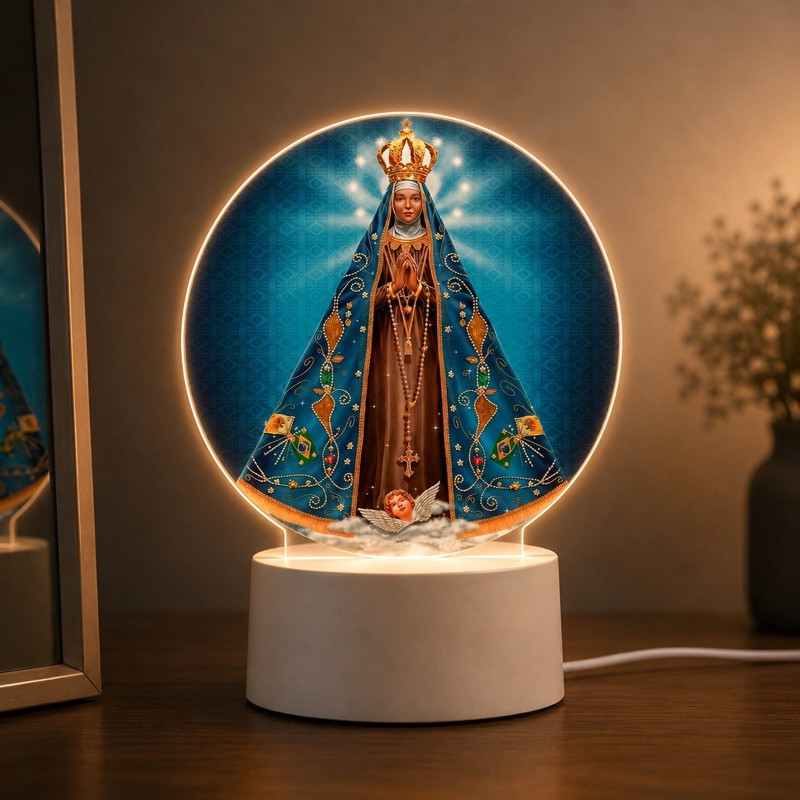Luminária LED UV Nossa Senhora Aparecida | Decoração Religiosa Católica | Luz Branco Quente | Presente Religioso
