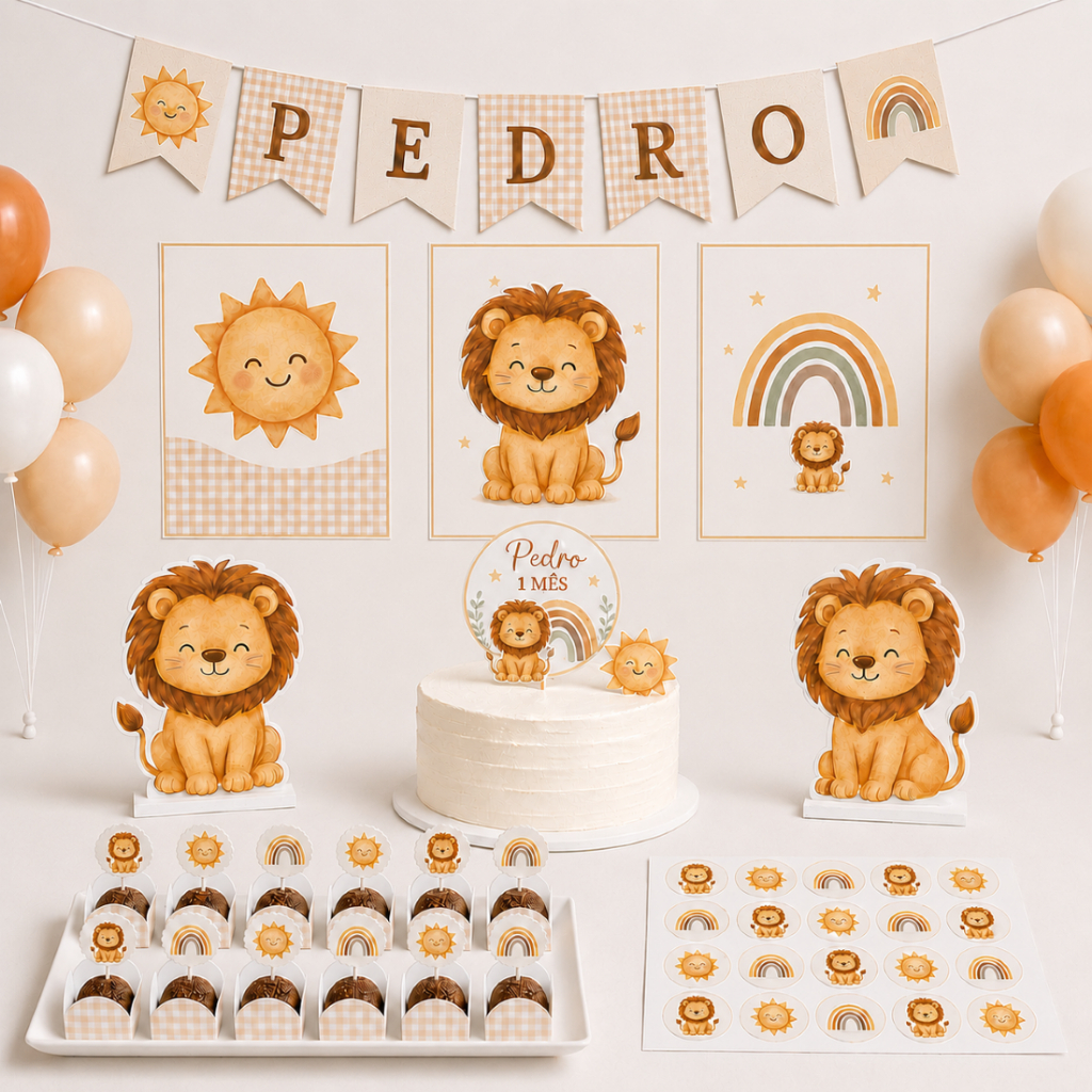ENVIO IMEDIATO | Kit Festa Leãozinho| Só um Bolinho | Personalizados | Lembrancinhas | Aniversário e Mêsversário