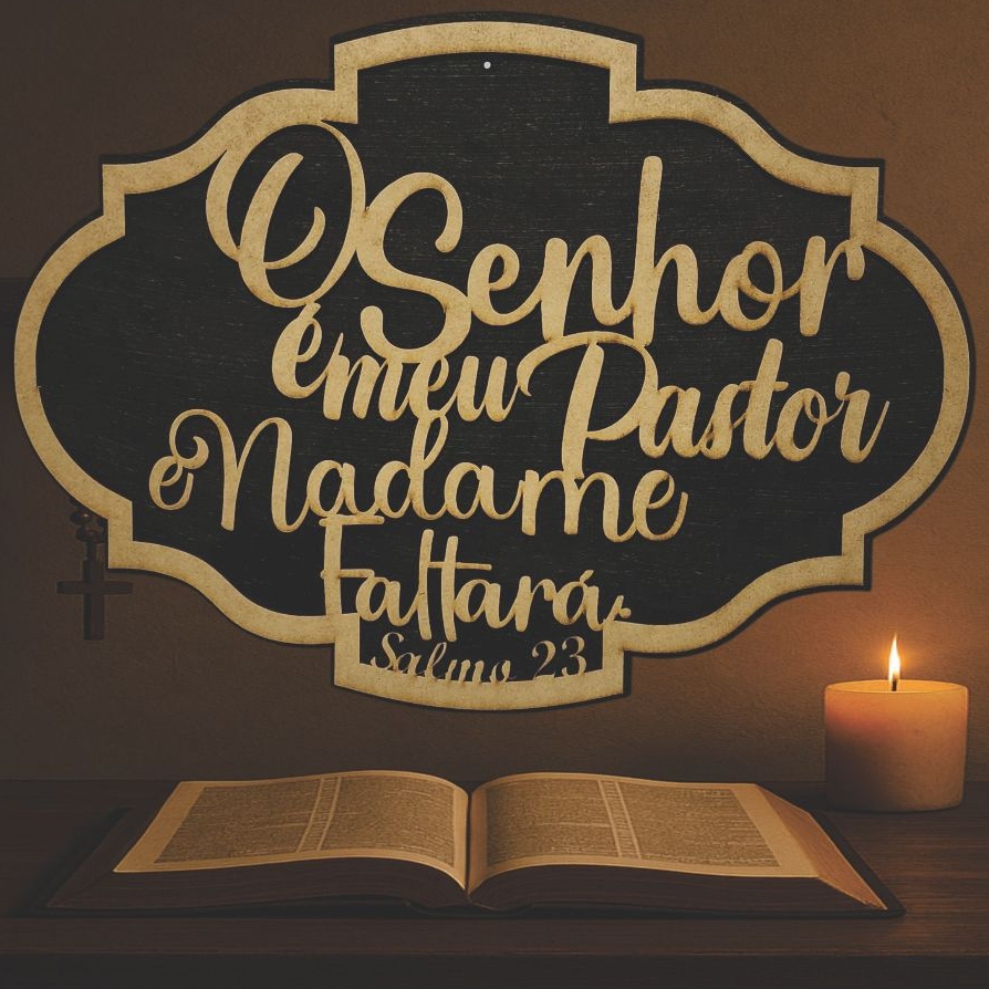 Placa Decorativa em MDF com Relevo O Senhor é Meu Pastor – Salmo 23 – Decoração Religiosa para Cantinho da Oração