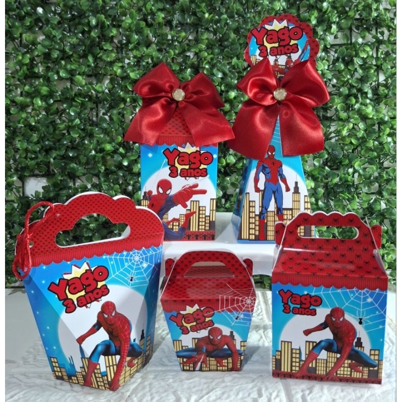 Kit Caixinha Homem Aranha/Herói(FAZEMOS TDS TEMA)Lembrancinha Personalizada Aniversário(PEGUE MONTE)