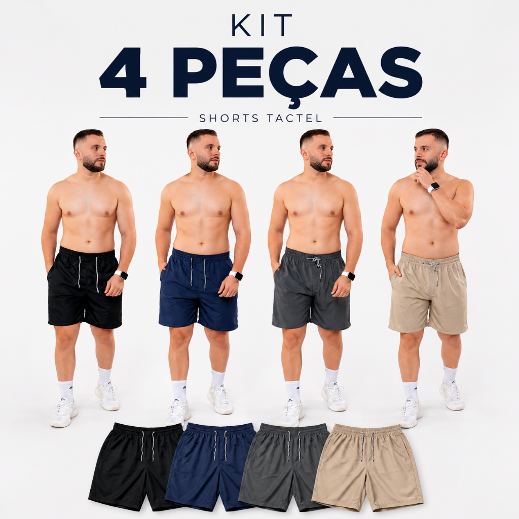 Kit 4 Bermuda Masculina Tactel Academia Treino Esportiva Short Corrida Futebol Praia Secagem Rápida com Bolso Elastano L