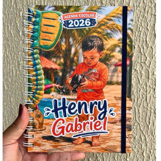 Agenda Escolar 2026 2027 Personalizada com Foto e Nome Qualquer Tema Capa Dura Espiral com Elástico
