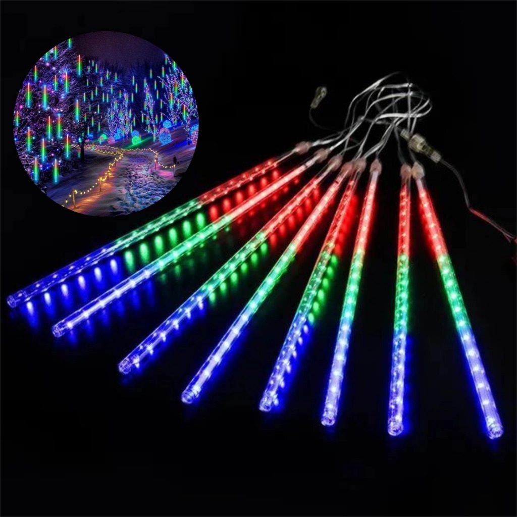 Luzes Cascata 8 Tubos Efeito Chuva Meteoro Decoração Natal 110v/220v Branco Quente 50cm