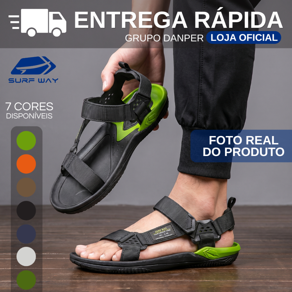 SURF WAY Sandália Papete Masculina Nomade Trilha Praia Água Natureza Off Road