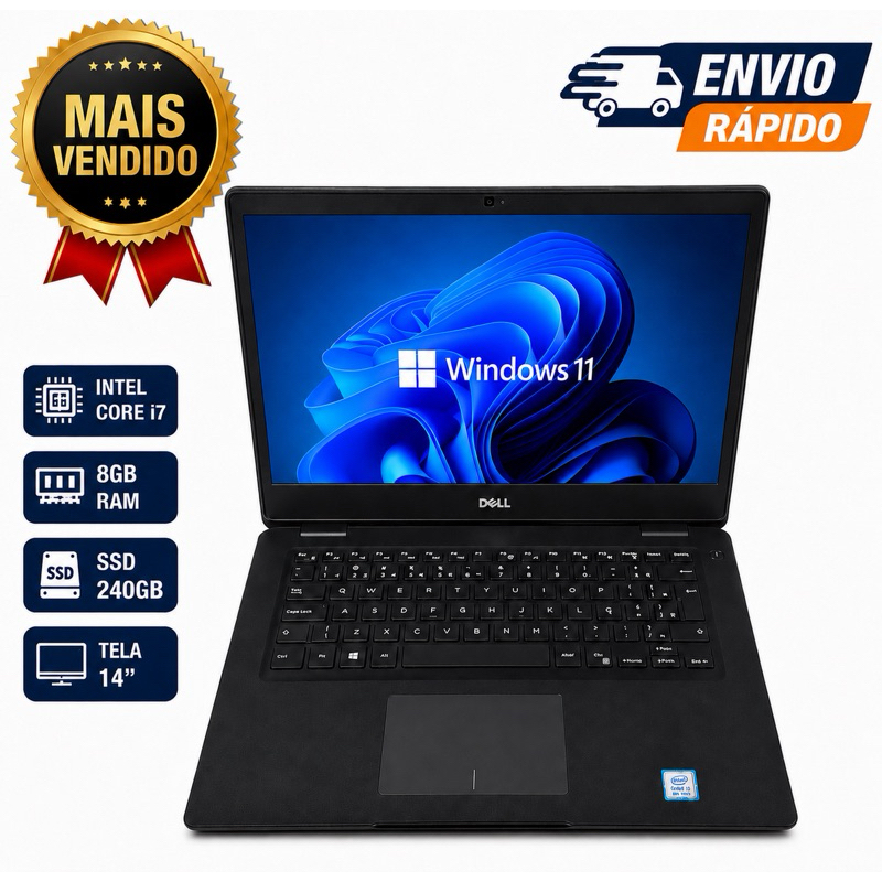 Notebook Dell Core I7 8ª Geração 8GB/16GB de Memória ram e 240GB SSD Placa de video - RECONDICIONADO
