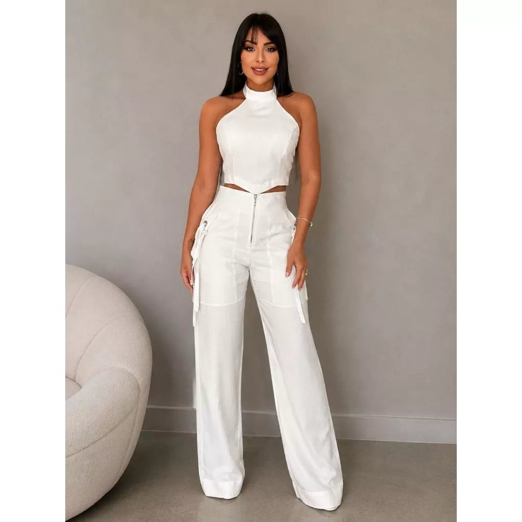 Conjunto Feminino Alfaiataria Cropped e Calça Pantalona Elegante — imagem 1