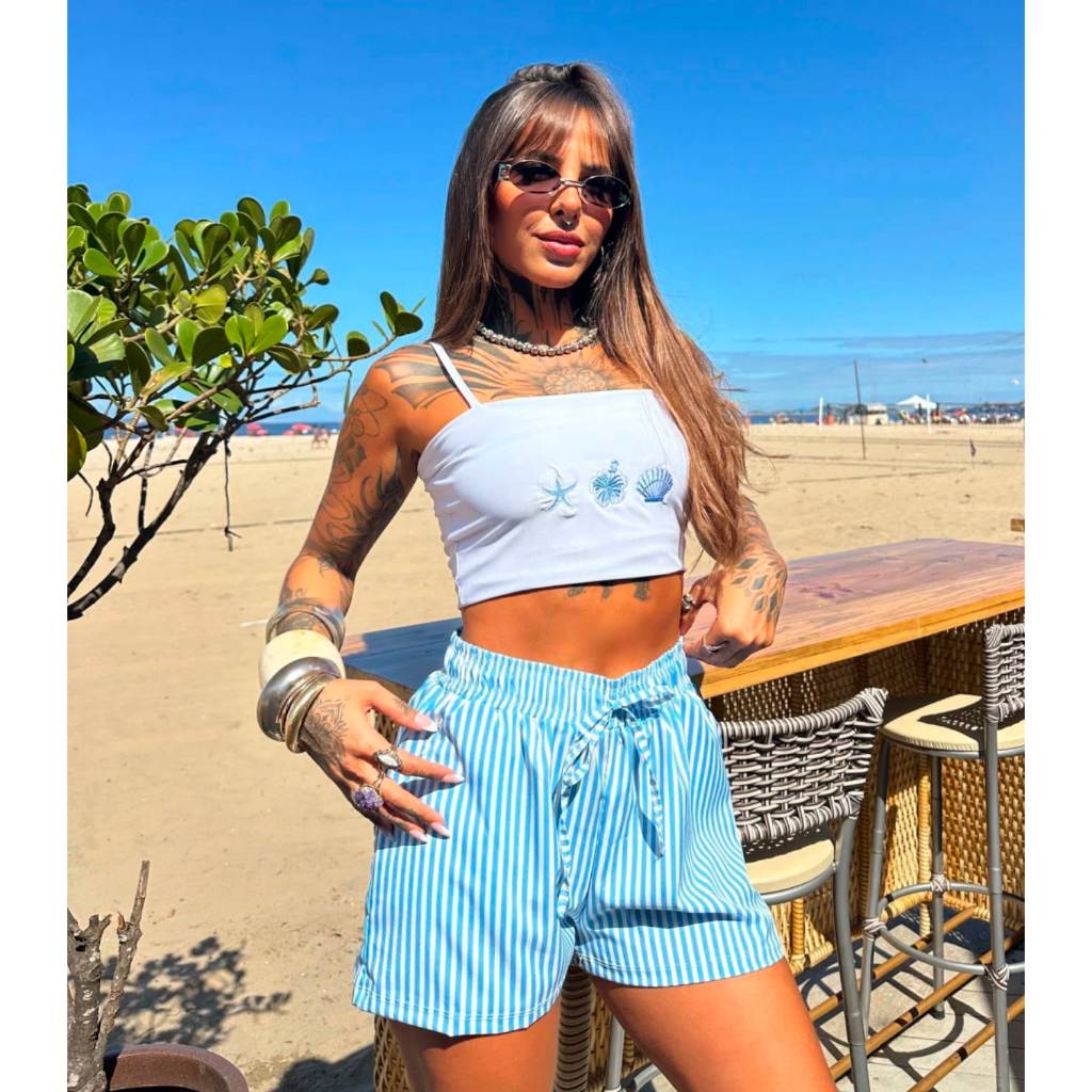 conjunto feminino conjunto verão conjunto casual feminino conjunto cropped e short conjunto listrado short listrado