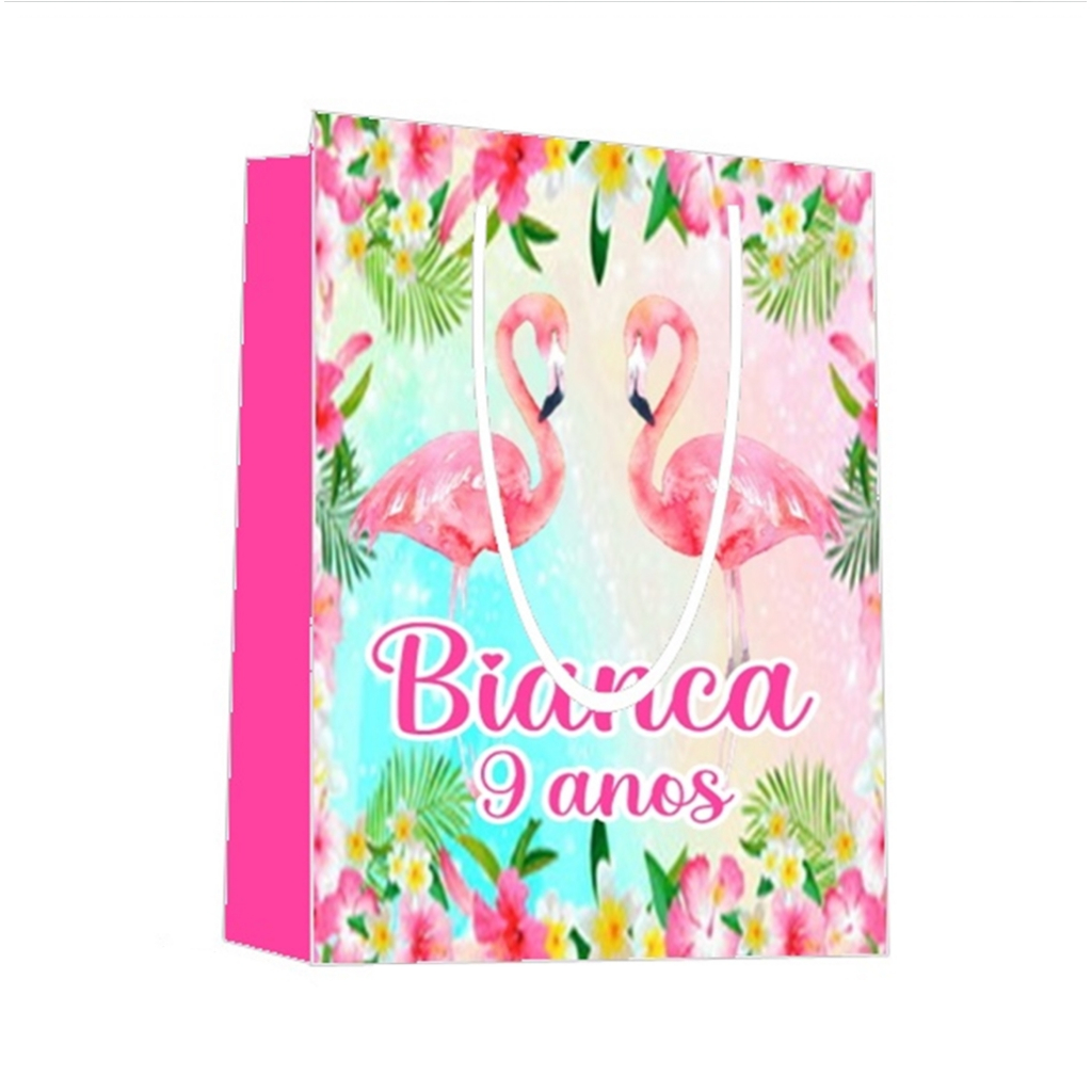 Sacolinha Flamingo Personalizada para Aniversário/ Lembrancinha Festa Infantil / Qualquer nome e idade