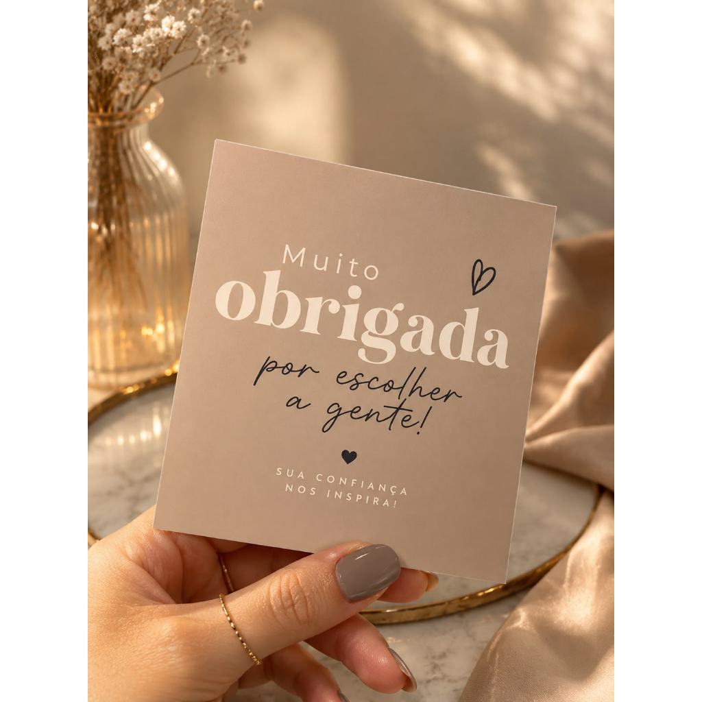 Cartão de Agradecimento ao Cliente 9x10 cm – Obrigada pela Compra | Mimo para Pedidos