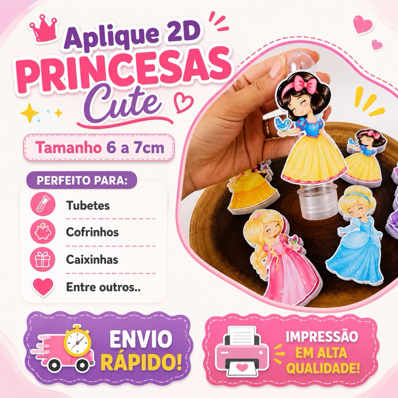 Apliques 2D Princesas cute para Tubetes/Personalizados/Lembrancinha Princesas|ENVIO RÁPIDO