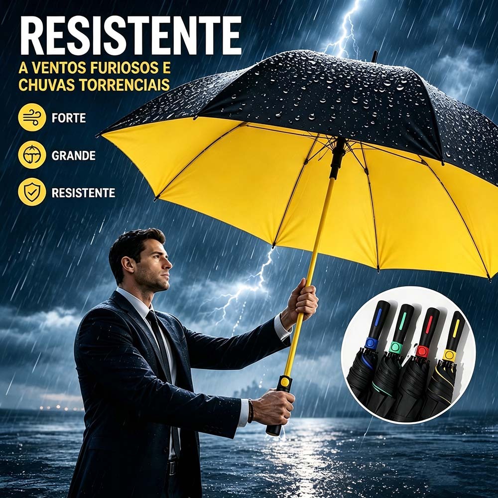 Guarda-Chuva Grande Automático Blackout - Fibra de Vidro Reforçada, Proteção UV, Antivento, Alta Durabilidade