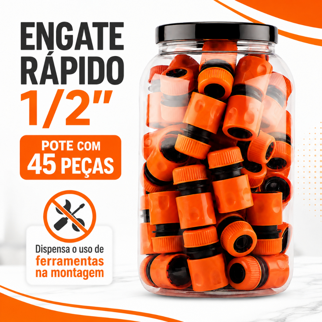Engate Rápido Mangueira de 1/2" Pote com 45 Peças Force Line