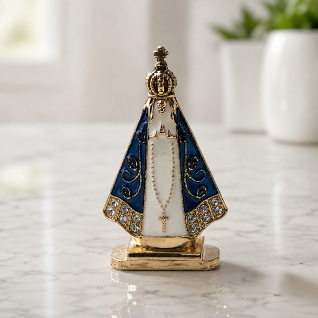 Imagem Nossa Senhora Aparecida Metal Pequena Adesivo Carro Painel Strass