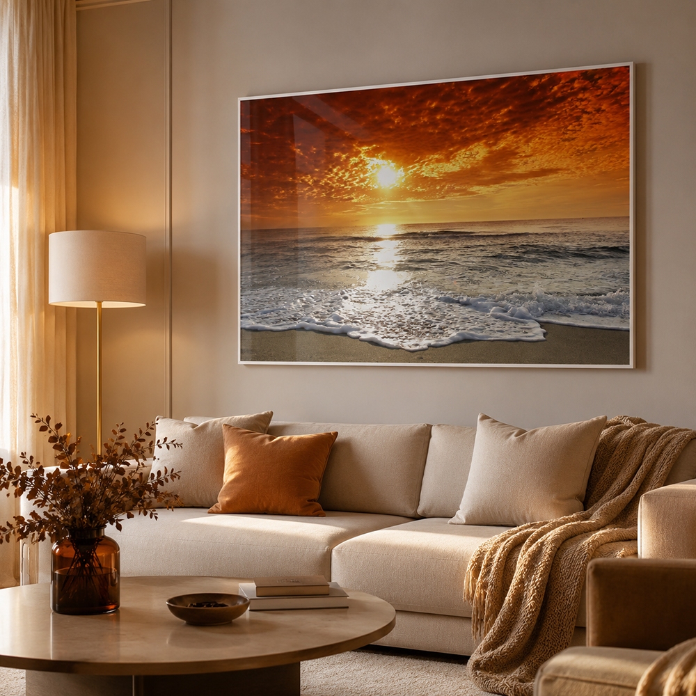Quadro Decorativo Paisagem Pôr do Sol Com Moldura — imagem 2 de 2