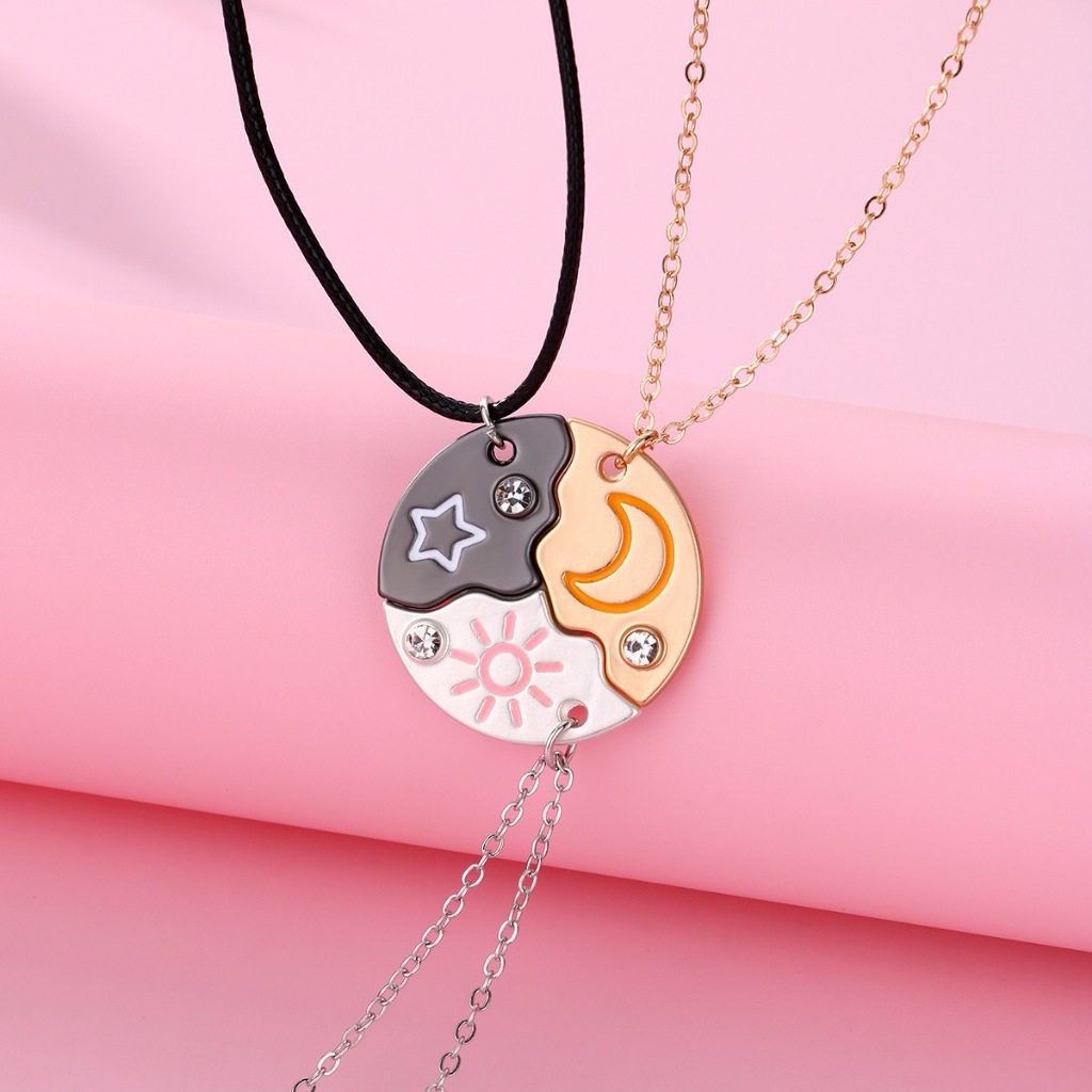 Trio de Colares Sol Lua Estrela Best Friends Aço Inoxidável Conjunto Colar Amizade Couple Metadinha Presente