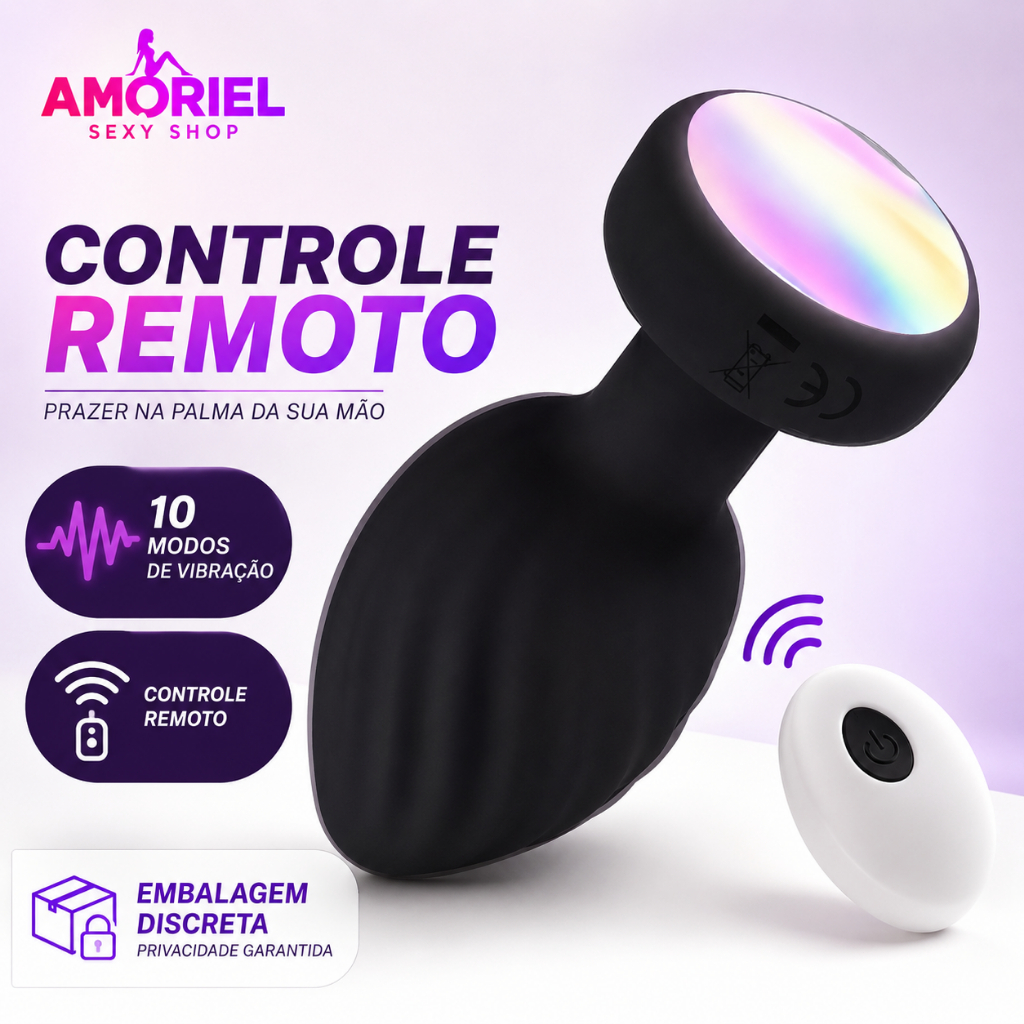 Plug Anal Vibratório com Controle Remoto | 10 Modos de Vibração | Silicone Macio | Recarregável USB
