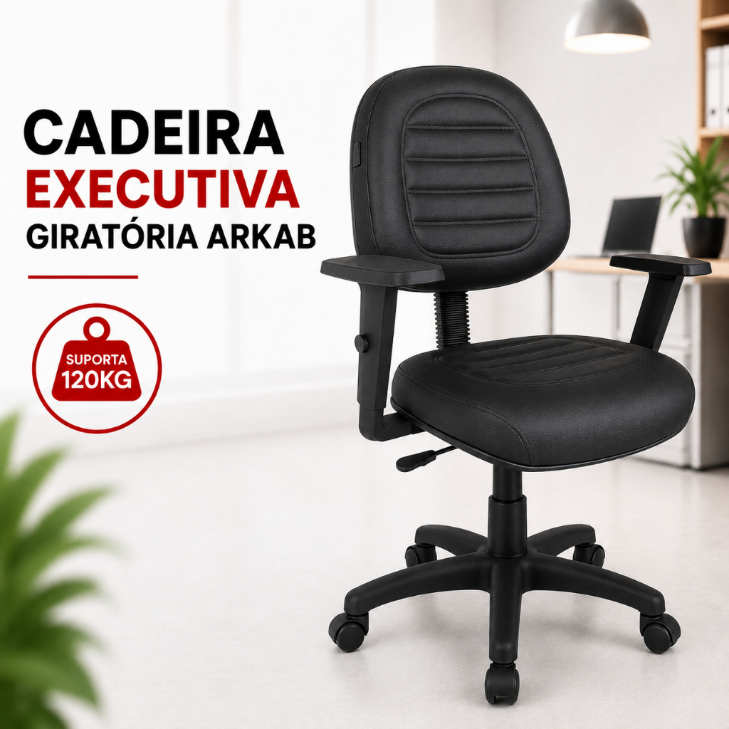 Cadeira Executiva Ergonômica Giratória Braço Regulável Courvin Preta Escritório 120kg