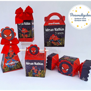 Kit Festa Homem Aranha  + Brinde /Lembrancinha de Festa /Aniversário /Caixas Milk Piramide / Caixa Personalizada aranha