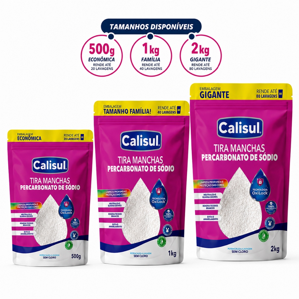 Pacote 500g 1kg 2kg Percarbonato de Sódio Calisul Tira Manchas Sem Cloro Oxigênio Ativo Alvejante para Roupas