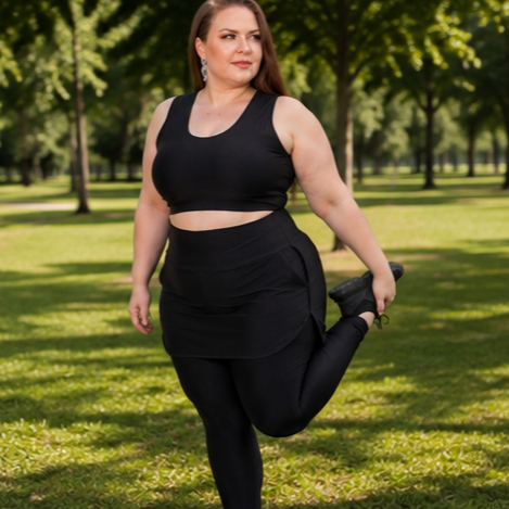 Conjunto Academia Feminino Plus Size Suplex Alta Compressão Top Regata Corrida Caminhada Crossfit Segurança Tapa Bumbum