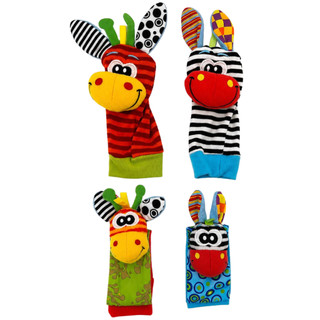 Kit Sensorial para Bebê 4 Peças Meias e Pulseiras com Chocalho Coloridas Estímulo Tátil Auditivo e Visual