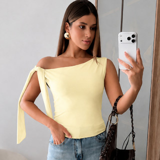 Blusa Regata Feminina Ombro a Ombro Com Laço Lateral Tecido Suplex Premium Elegante