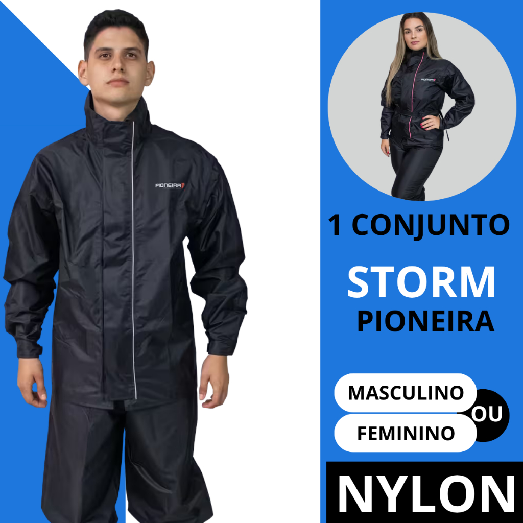 Capa de Chuva Moto Nylon Impermeável Pioneira Storm Refletiva Ultra Qualidade Conjunto Completo Reforçado Motoqueiro